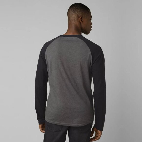 2/$30 Prana Baseball Raglan Shirt Long Sleeve Tee Charcoal Heather Medium #8900 - Picture 7 of 9